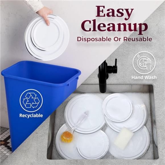 60 Silver Plastic Plates Disposable Heavy Duty Premium Plastic Plates - Picture 5 of 8